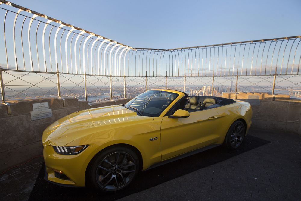 The new 2015 Ford Mustang GT is seen on the observation deck of the Empire State Building in New York