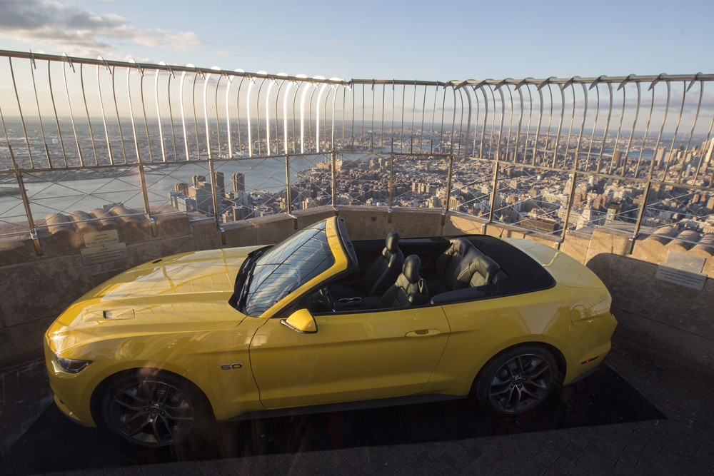 The new 2015 Ford Mustang GT is seen on the observation deck of the Empire State Building in New York